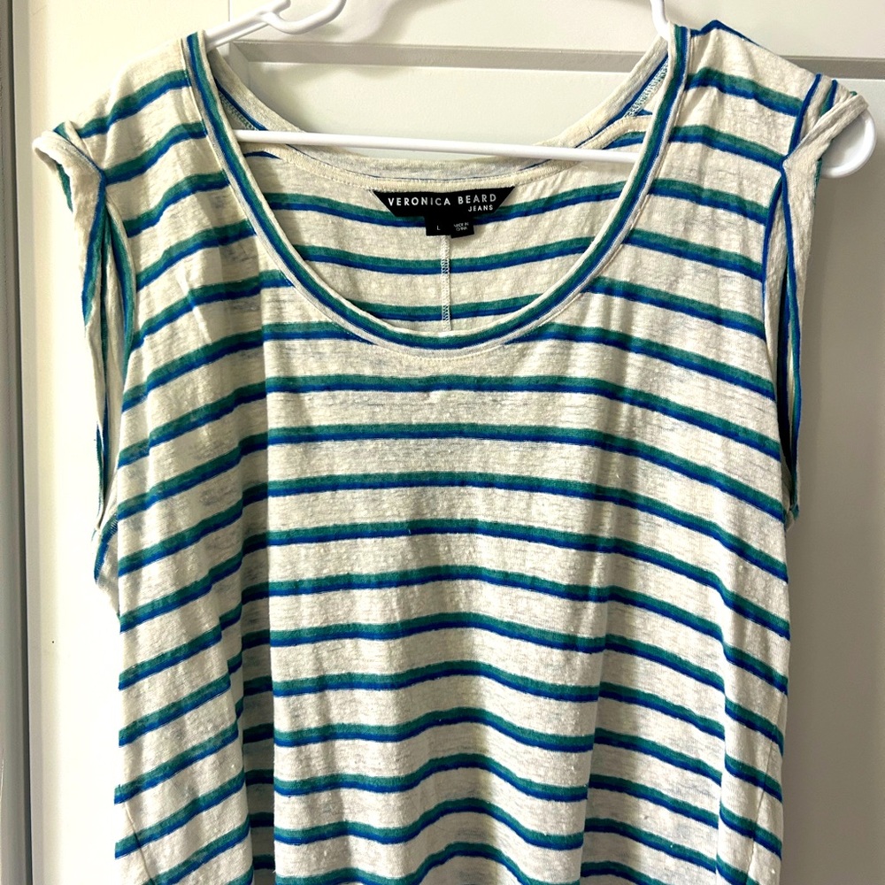 Veronica Beard White and Blue Striped Dree Muscle Tee